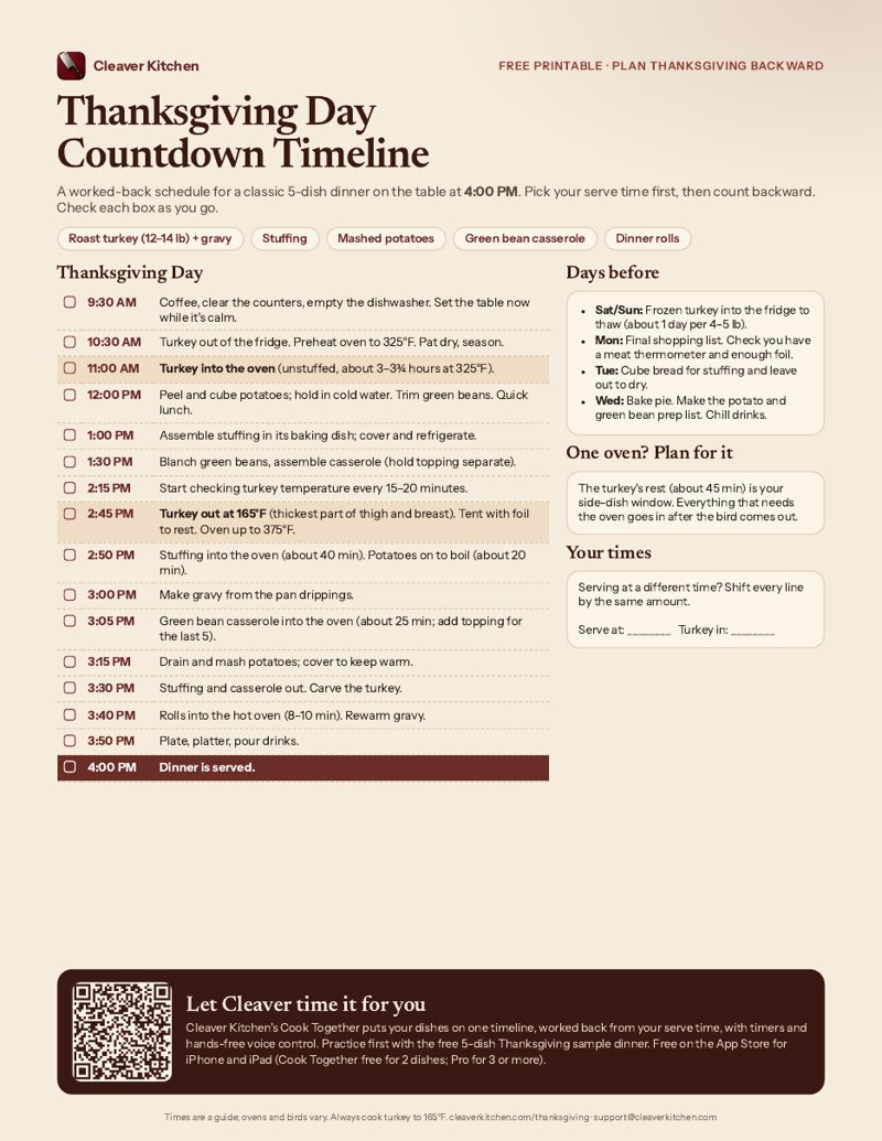 Preview of the Thanksgiving Day Countdown Timeline printable